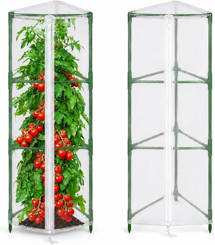 Halatool Garden Tomato Plant Cover Netting, Fits 40–55" Tomato Cages | Garden Bird Netting with Zipper & Drawstring, Insect Barrier, Plant Covers from Insects Animals, 2 Pack, 45"×15.7"