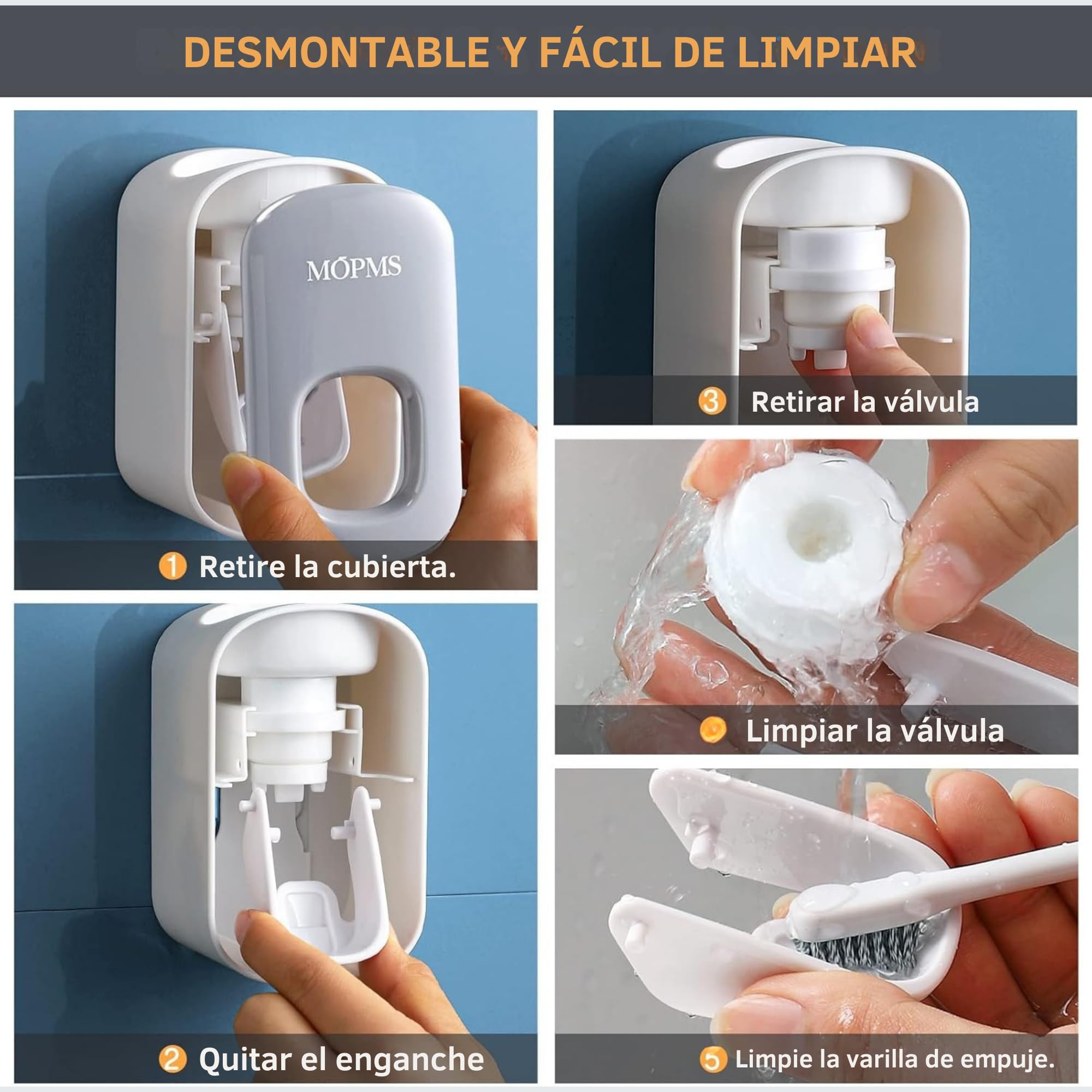 smartia - Dispensador de Pasta de Dientes de Diseño Moderno, Adhesivo fácil de poner en la pared, Exprimidor Pasta de dientes, Apto en todas las superficies, Resistente a agua y humedad (Blanco)