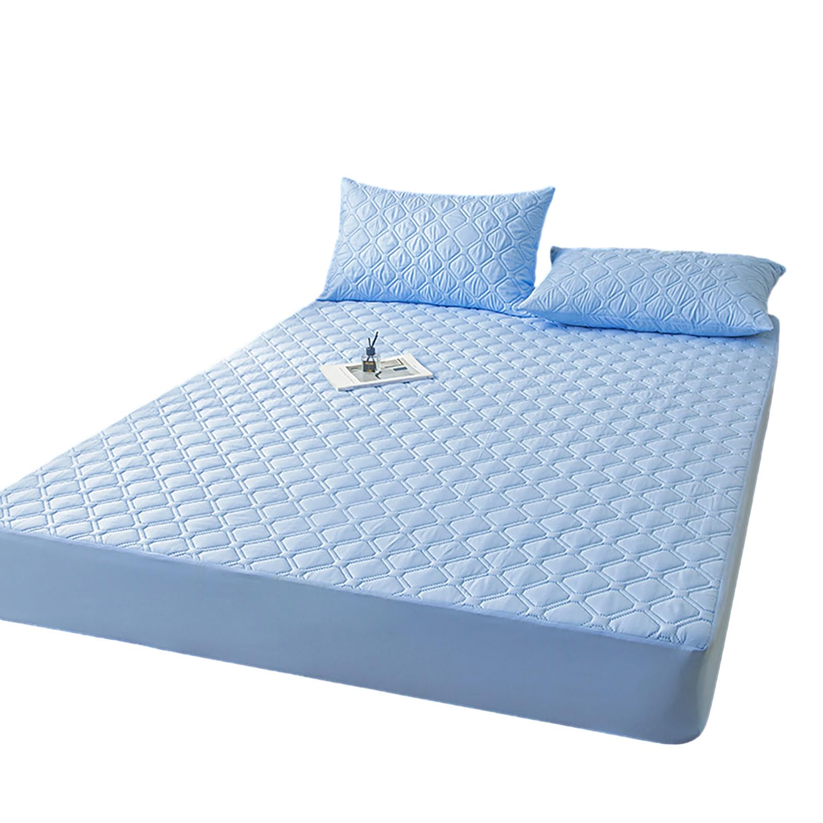 Protector de colchón impermeable, funda de colchón de alta banda elástica, protector de colchón transpirable, suave, banda elástica, antideslizante, cobertura completa, niños y ancianos, azul