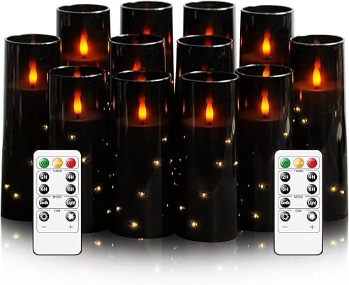 Miniatura 20 de Velas sin llama, con cadena de estrellas incorporada, velas operadas por baterías, velas LED parpadeantes, velas de pilar con control remoto y
