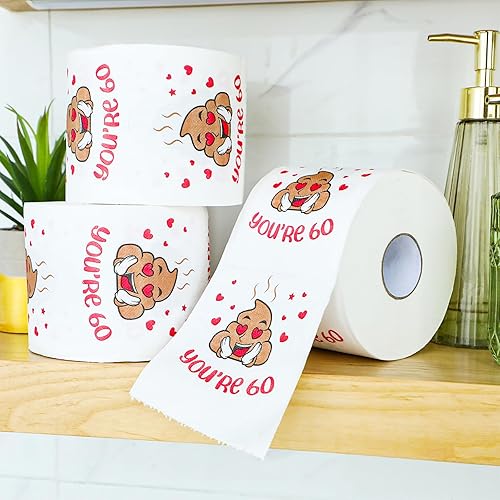 Miniatura 3 de Kosiz Regalos de cumpleaños 60 para hombres y mujeres, paquete de 3 rollos de papel higiénico divertido de 3 capas, papel higiénico de cumpleaños,