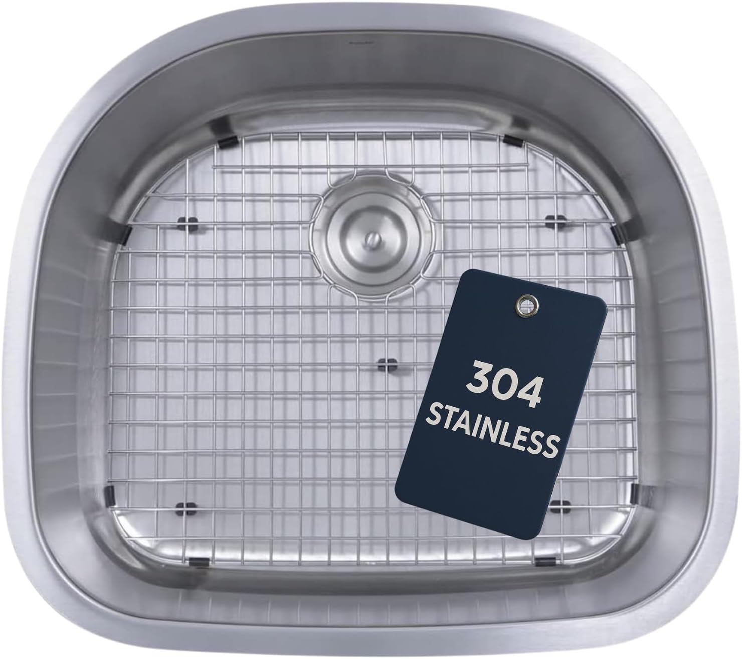 Nantucket Sinks Stainless Steel Kitchen Sink – 23" Small Kitchen Sink, D-Shaped Single Bowl, with Bottom Grid & Colander Drain, 16 Gauge 304 Steel, Satin Finish, Rubber Sound Dampening Pads – NS03i-16