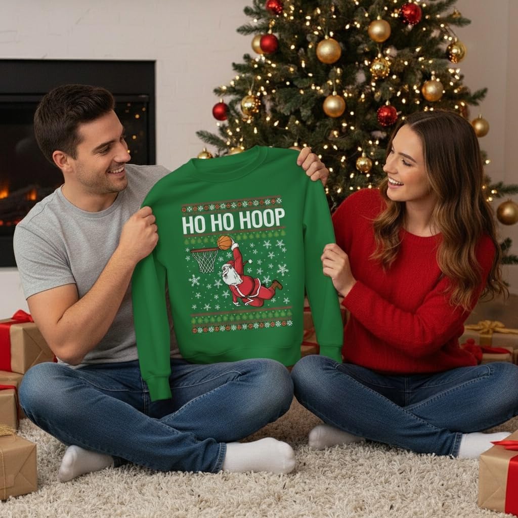Tstars Merry Swishmas Basketball Sweatshirt for Men Funny Ugly Xmas Sweater Style Holiday Pullover Gift for Players