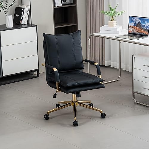 Miniatura 6 de Sillas de escritorio de cuero para oficina en casa, silla de oficina cómoda, silla giratoria ajustable con respaldo medio con patas y brazos