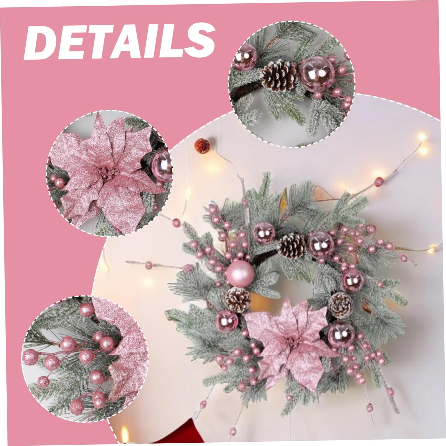 Weihnachtskranz, 50, 8 cm, künstliche Weihnachts-Türdekoration, Kranz mit Tannenzapfen, Kugeln, Tannennadeln und roten Beeren für Tür, Fenster, Outdoor, Heimdekoration