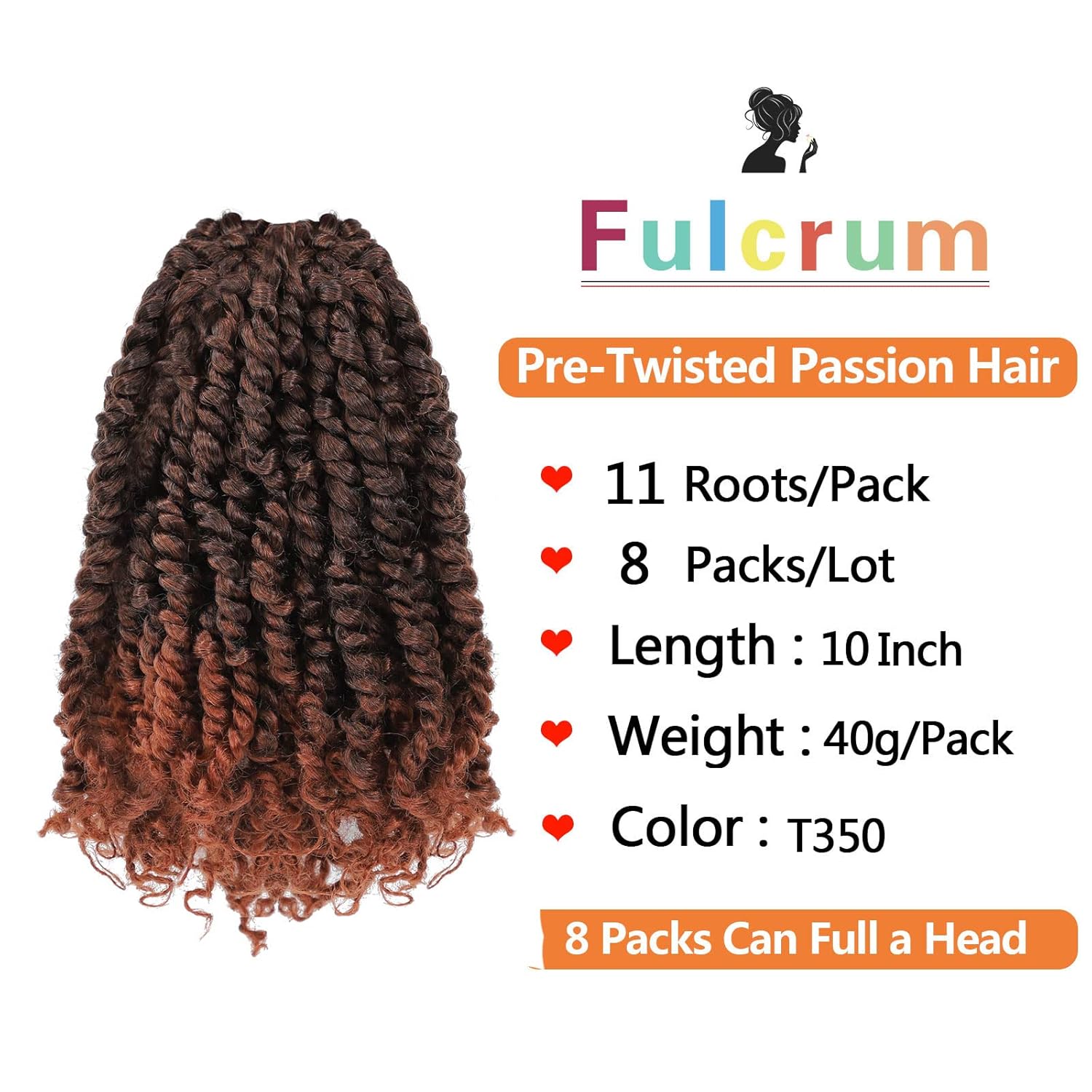 Fulcrum Passion Twist Crochet Hair 10 Inch, 8 Packs Pre Looped Passion Twist Hair, Pre-Twisted Passion Twist Crochet Hair For Black Women (10Inch (Pack of 8), T350#) - Image 3