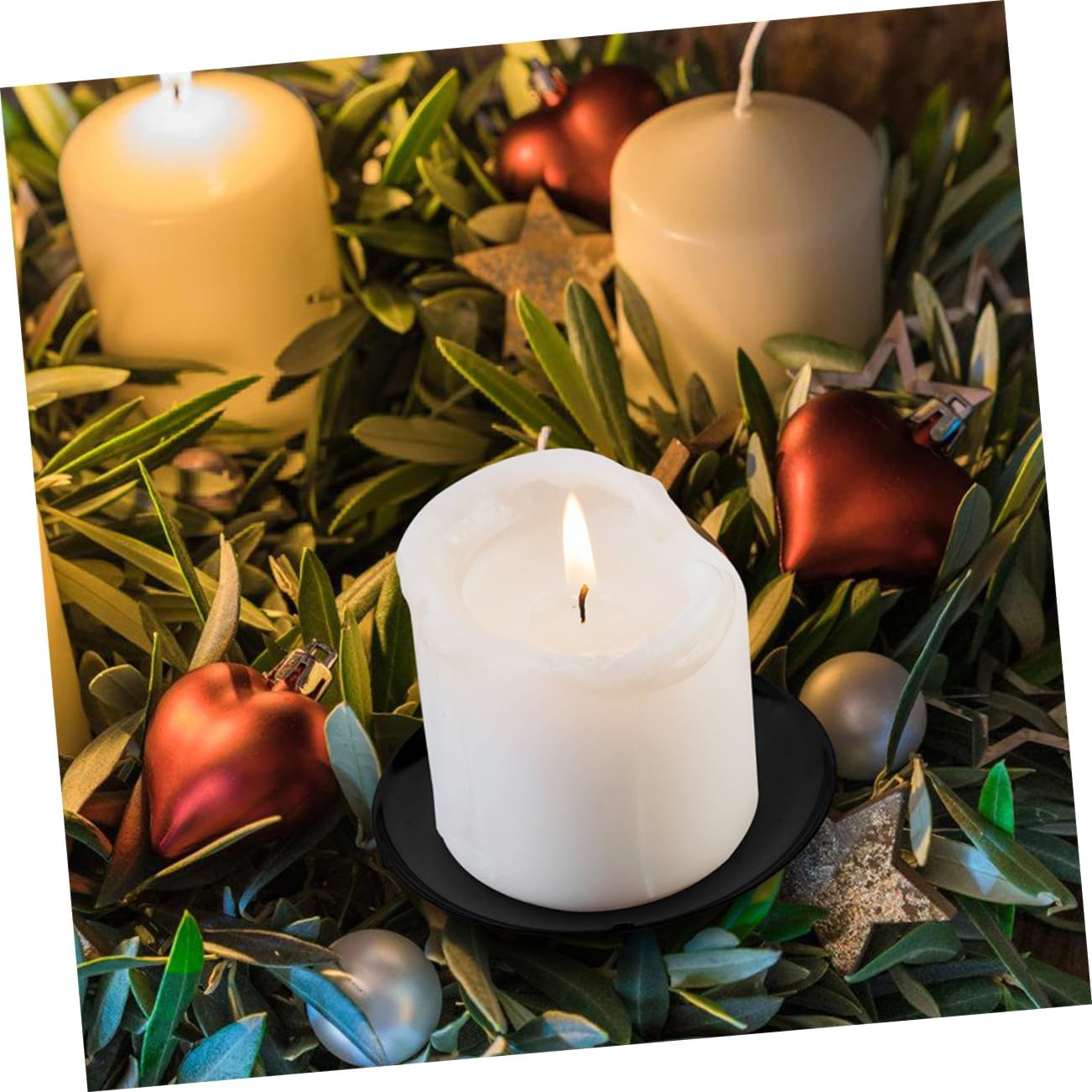 LABRIMP 10Pcs Iron Candle Holders for Christmas Wreaths Pillar Candle Plates Unique Design for Table Centerpieces for Holiday Decor and Ambiance Setting