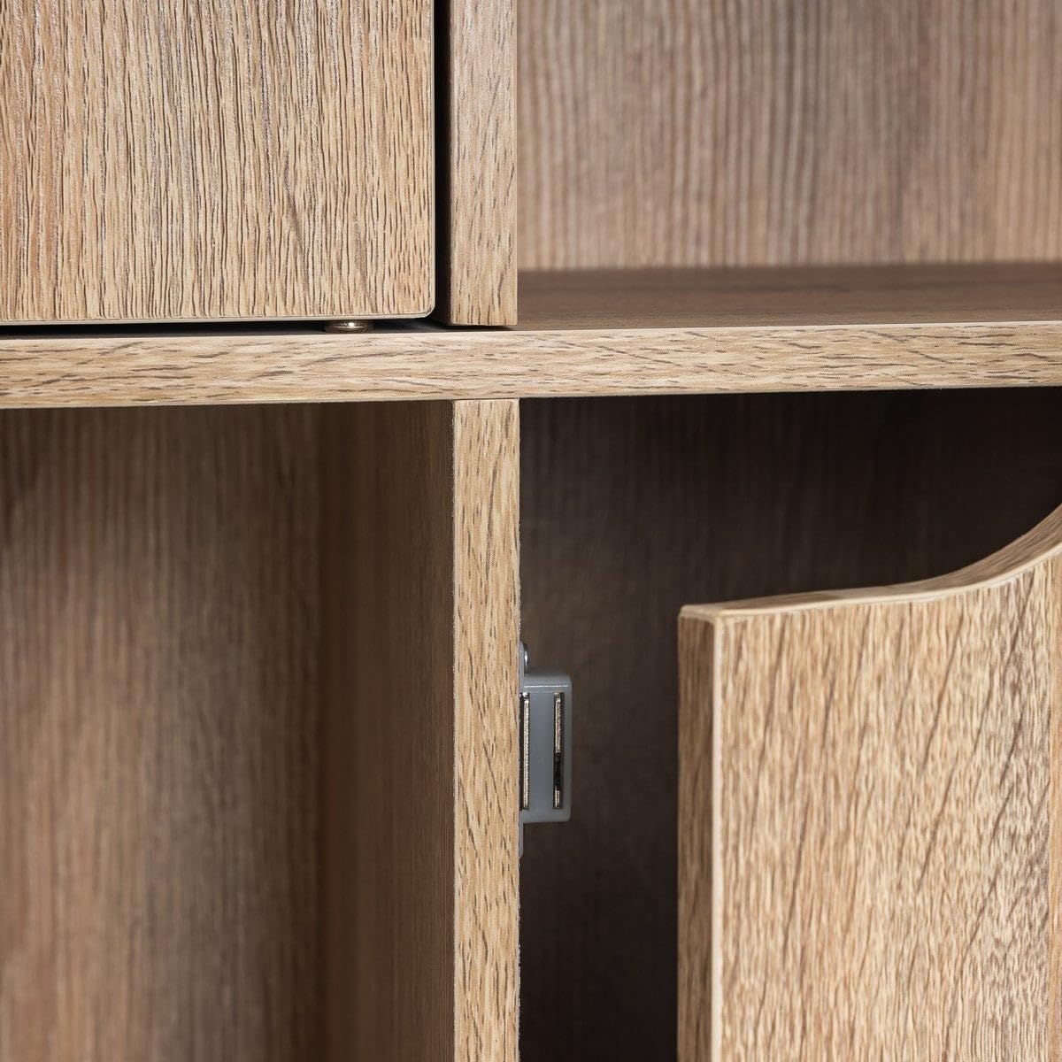 LOLAhome Estantería de Madera, Librería, Estantería Cubo con Puertas y Compartimentos Abiertos, Mueble almacenaje, en Color Natural de 90x29x90 cm para para Estudio,Dormitorio, Salón y Oficina
