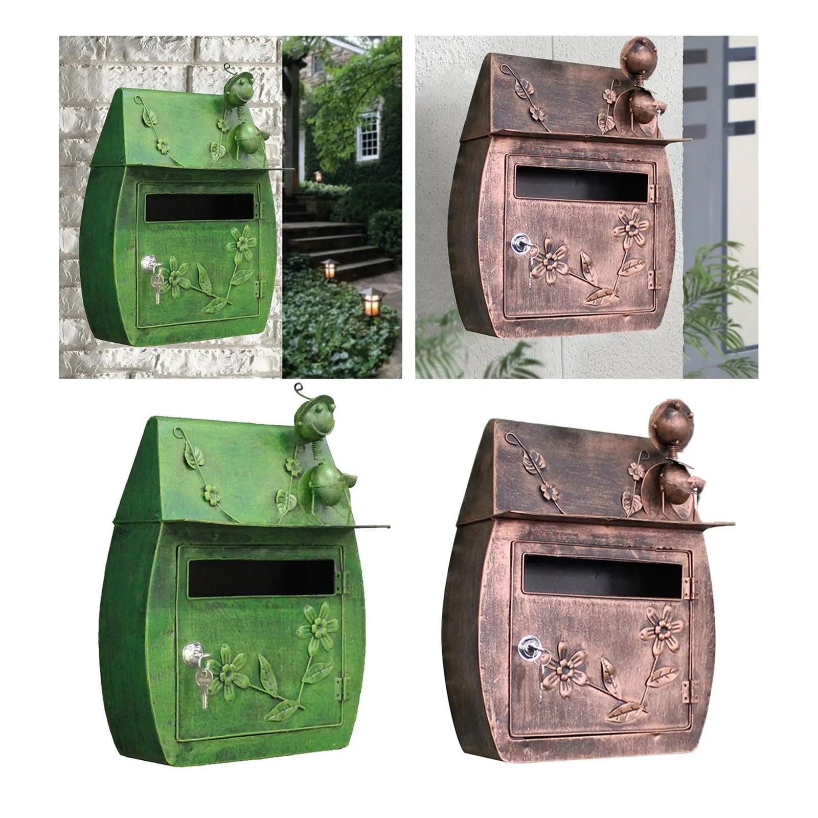 Letterbox Cage Vintage Green Metal Wall Mounted Letterbox - Lockable ...