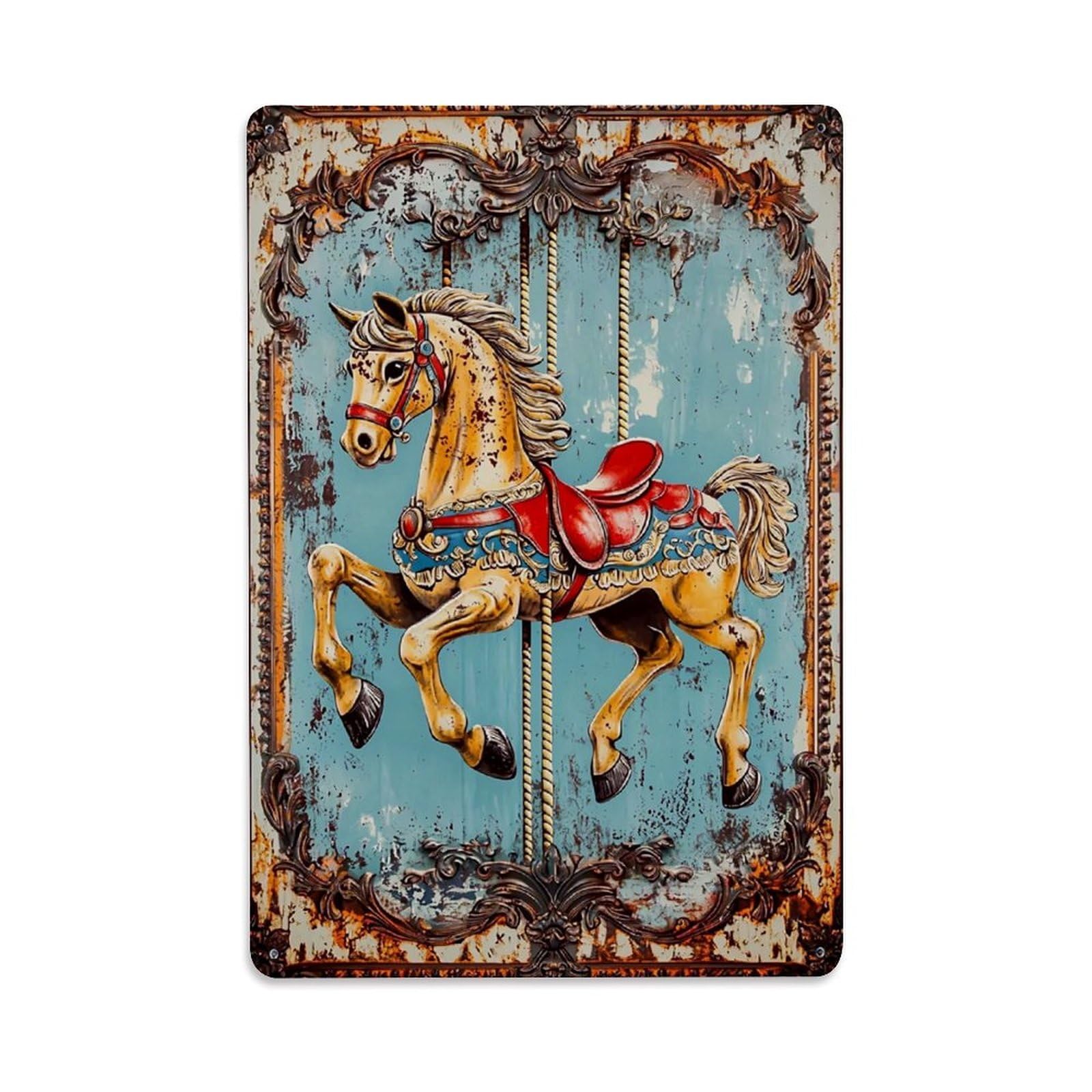 Nestemfo Vintage Carousel Horse Pattern Print Tin Sign Metal Sign, Living Room,Bar, Home, Bedroom Wall Decor,Retro Metal Poster 8X12 Inches