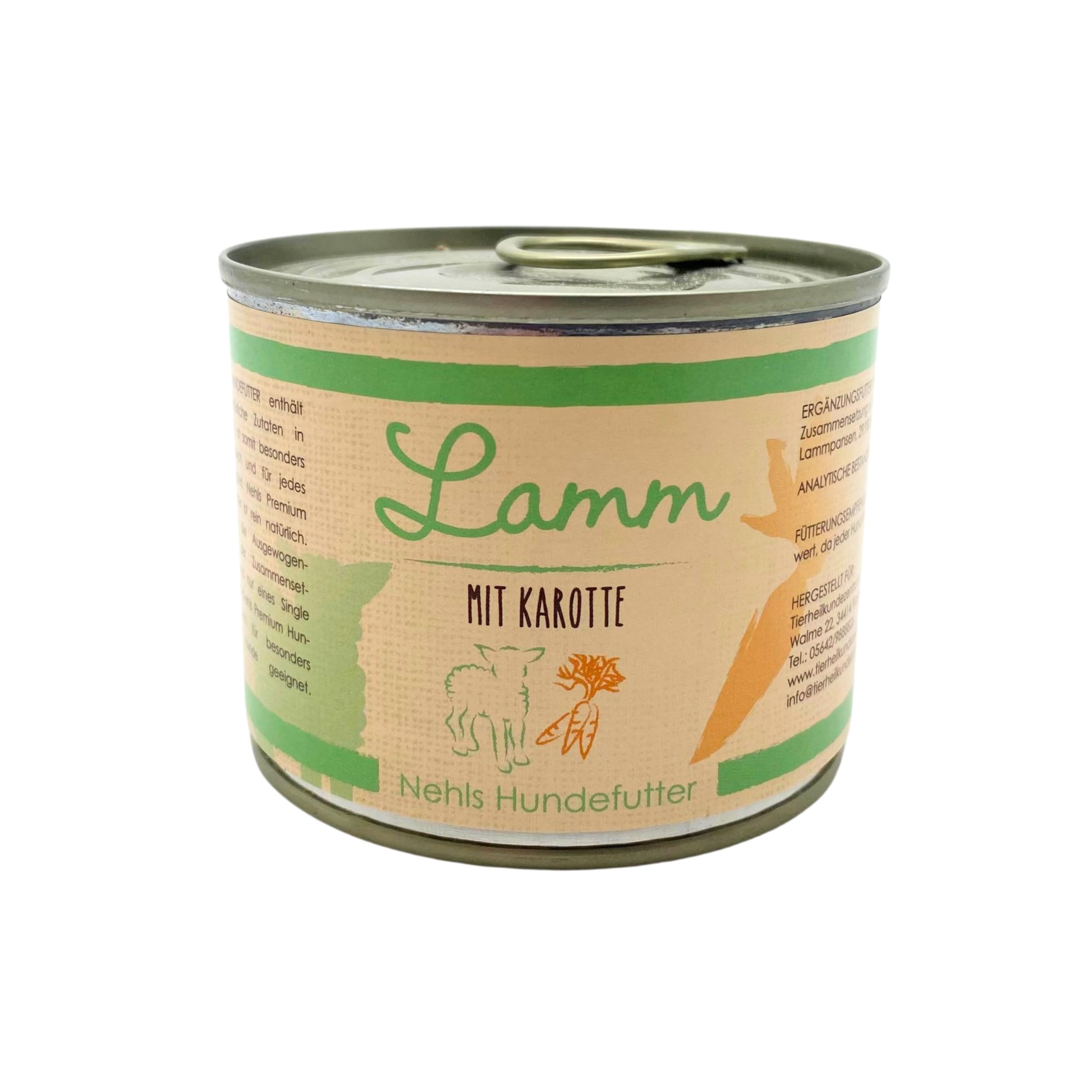 Nehls Hundefutter nass - Lamm mit Karotte Monoprotein - Premium Qualitt  mit regionalen Zutaten - ohne Zusatzstoffe - Getreide- und Allergenfrei -  geeignet fr futtersensible Tiere (12 x 200g) : Amazon.de: Haustier