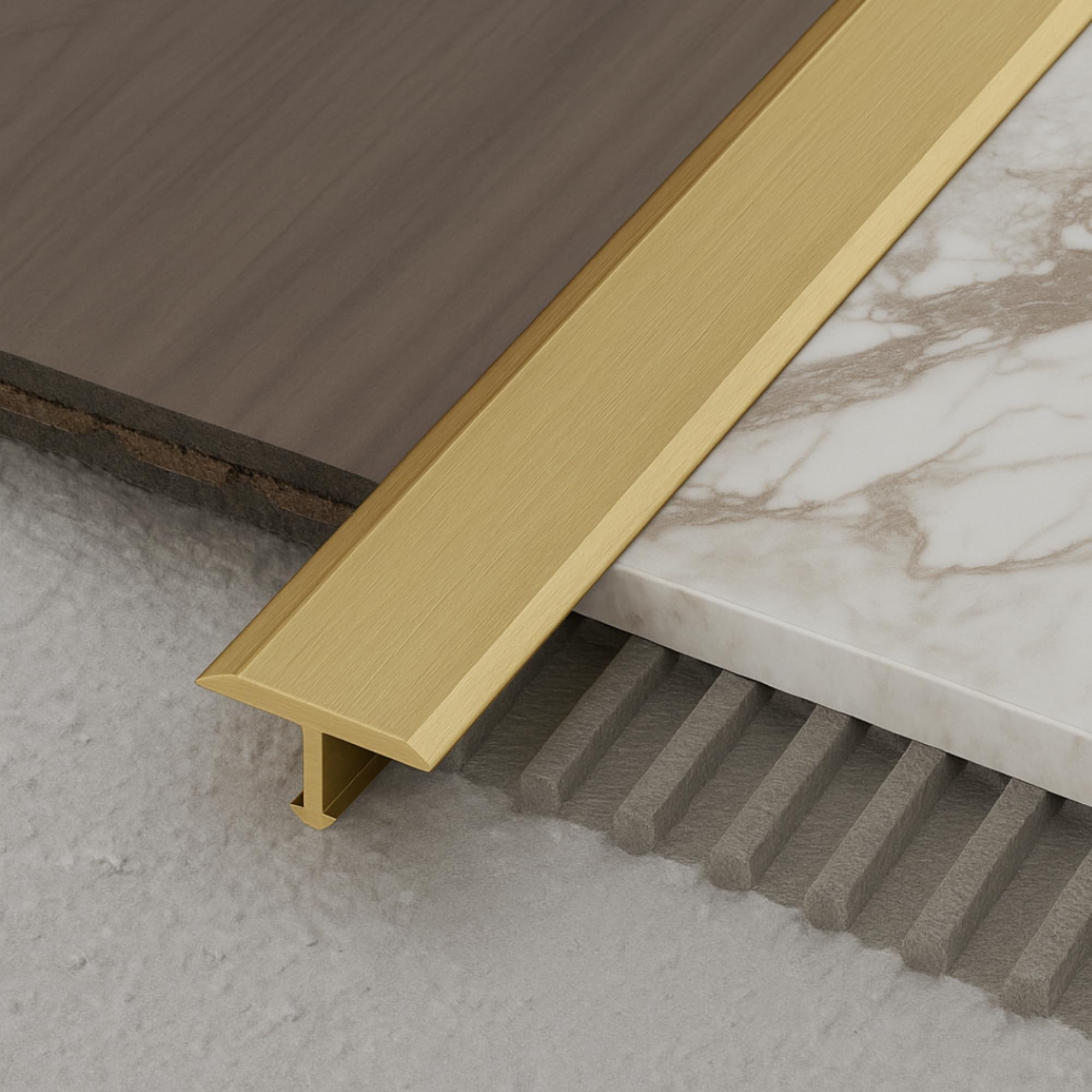 PREMIUM Messing Übergangsprofil T-Form – Dekorative Bodenleiste & Übergangsschiene für Fliesen, Holz & Laminat, Massive Messingleiste für Ausgleich & Dehnungsfuge