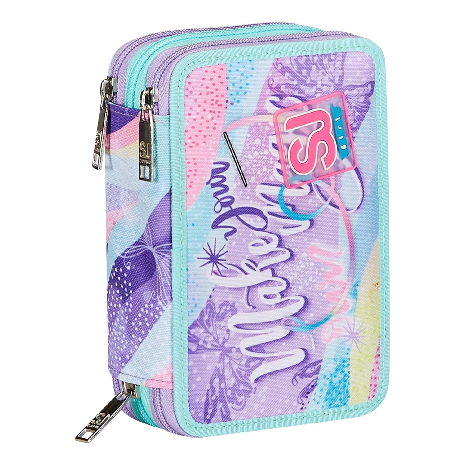 Kcldeci Astuccio Portapenne A 3 Anelli Rosa E Blu Glitterato (2 Pezzi) - Con Finestra Trasparente, In Oxford, Per Scuola E Ufficio