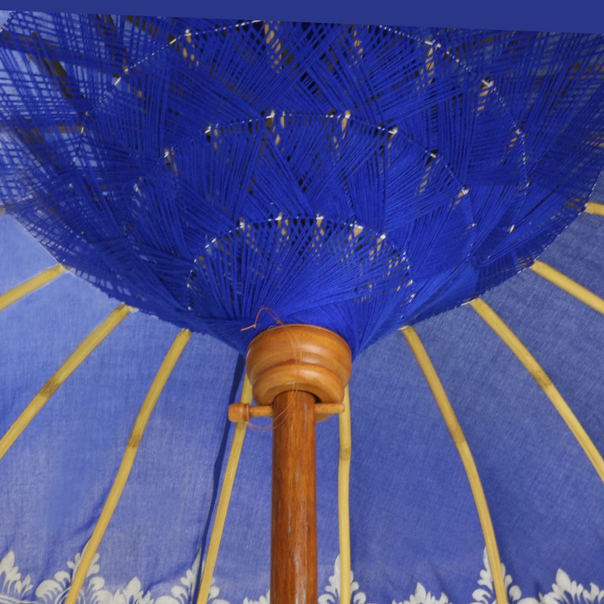 Bali Sonnenschirm Balinesischer Garten Schirm Baumwolle Handarbeit Retro Vintage Dekoschirm 2-teilig ca 180cm einfache Bemalung