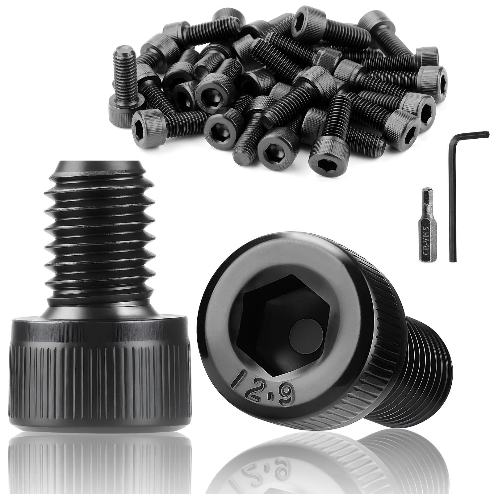 TXXATX 60 Pcs M6x10 mm Hex Socket Head Cap Screws Bolts DIN 912 Cylinder Socket Screws Black Carbon Steel Allen Socket Drive Bolts Full Threads for Furniture Repair — image 1