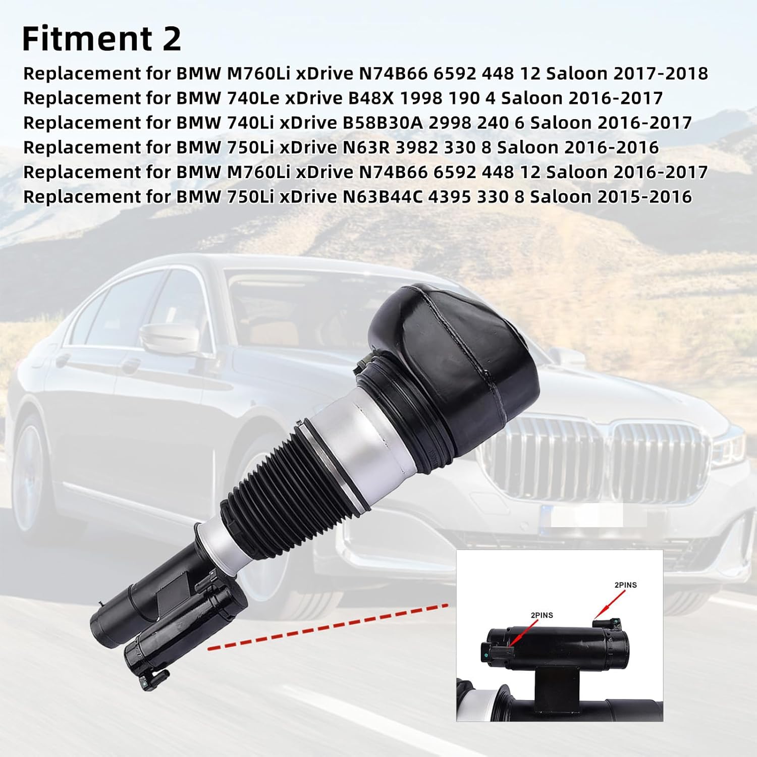 Front Left Air Suspension Strut w/EDC Replacement for BMW 7 Series G11 G12 740 750 760 xDrive 4WD 37106877559 37106899043 37106874597 37107915945