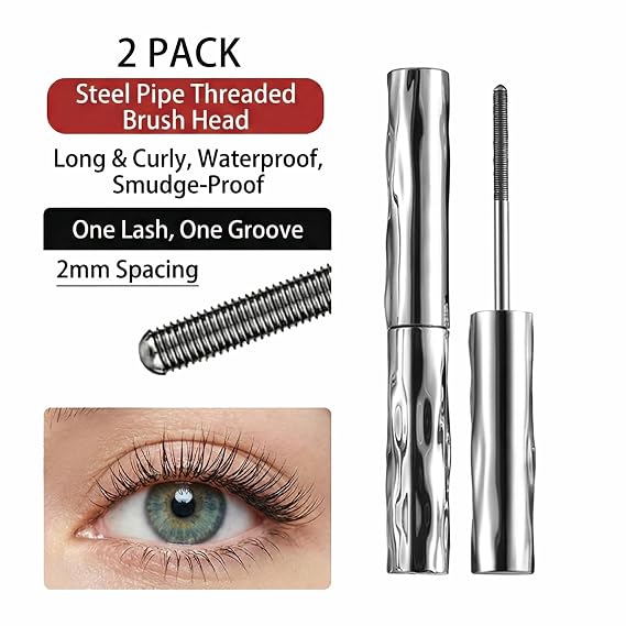 2PCS Iron Wand Tubing Mascara, magnetic mascara, 3D Metal Brush Waterproof Quick-Dry Formula, Liquid Lash Extensions Effect, Long-Lasting Volume & Curl, No Flaking Clumping, Bold Black