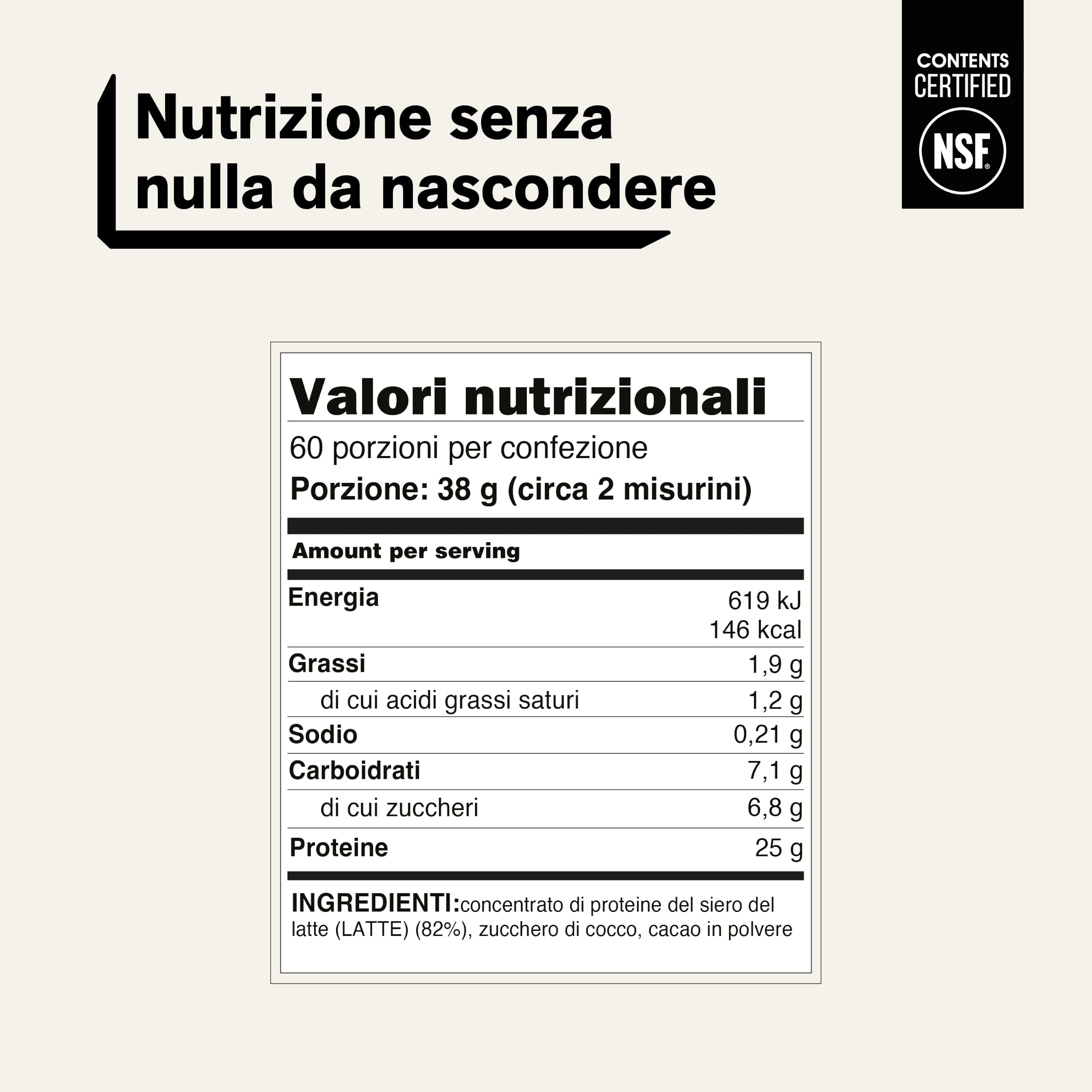 Naked Cioccolato Whey Protein, Proteine in Polvere, Solo 3 Ingredienti, Grass Fed, Senza Glutine, Senza Soia, Senza OGM, 25g di Proteine e 6g di BCAAs per Misurino, 60 Porzioni, 2280g