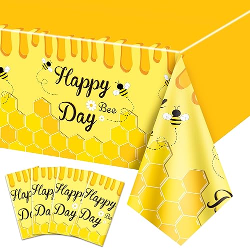 Mantel de abejas, 4 manteles rectangulares con diseño de abejas y abejas, mantel amarillo para decoración de baby shower, decoración de fiesta de