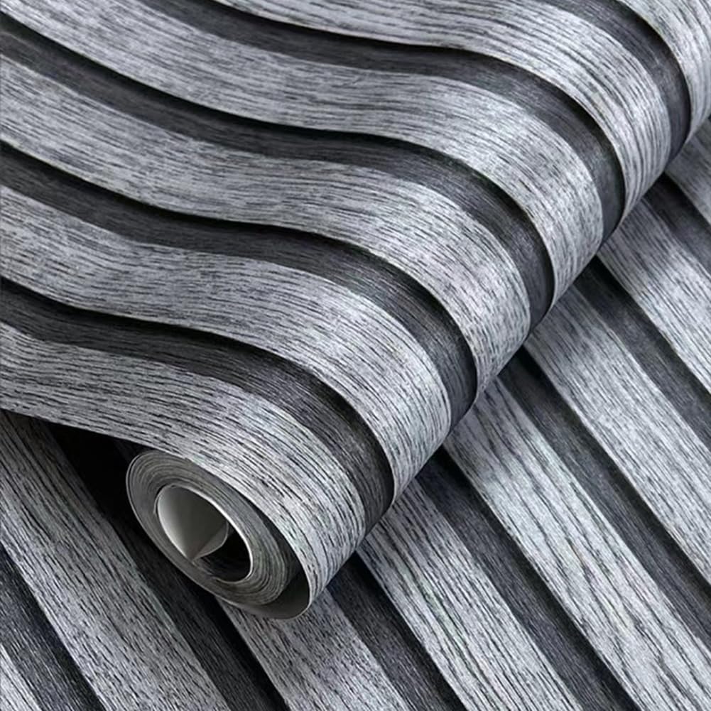 Self-Adhesive Wood Slats Wallpaper Waterproof Removable Peel and Stick Wallpaper Vinyl Decorative Wood Stripe Grain Paper Natural Wooden Grating for Home Decoration (Wood Grating Grey, 10M)