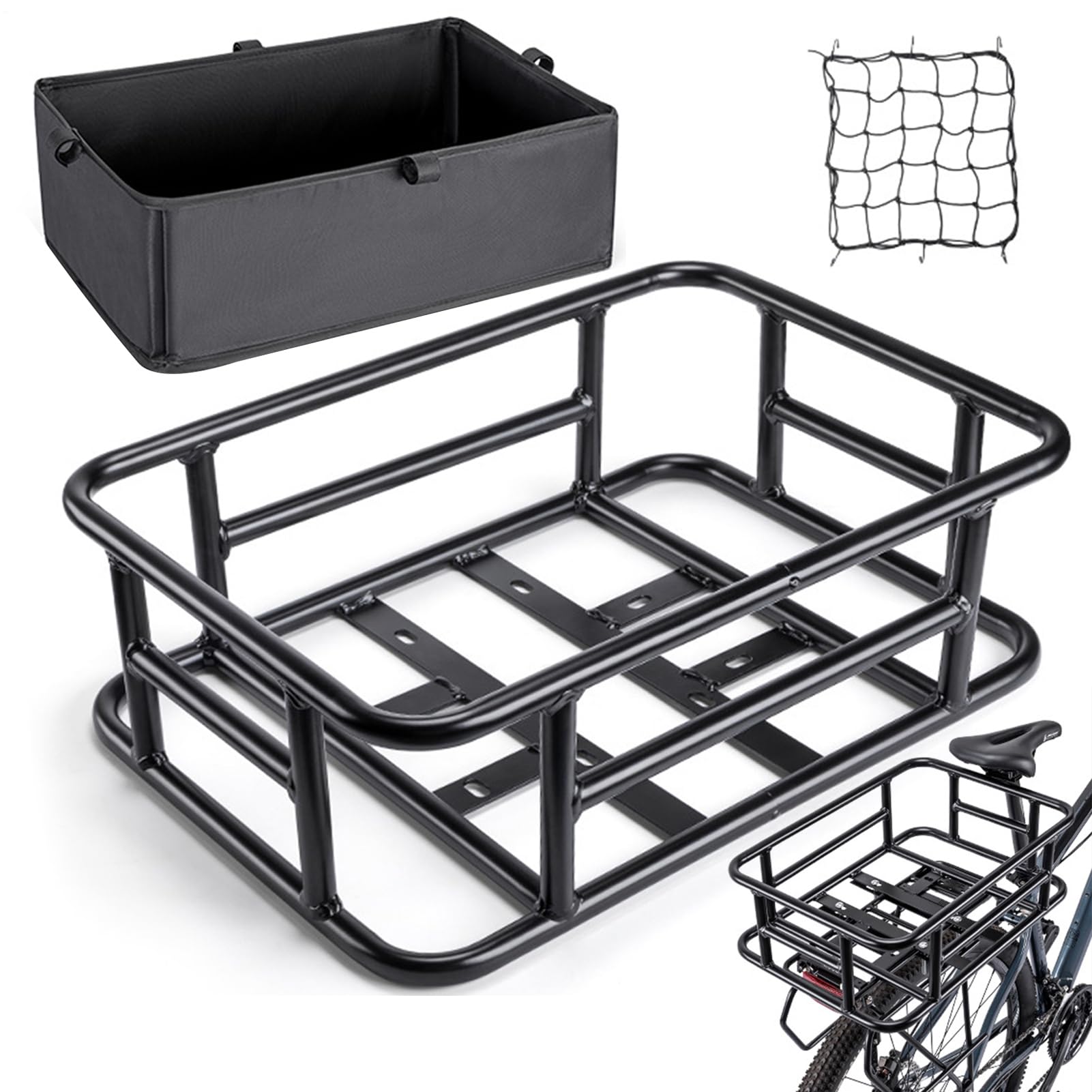 Rear Basket, Heavy Duty Bicycle Basket, Rear Rack Basket, Cargo Basket, Basket With Liner, Electric Rear Basket, Heavy Duty Rear Rack Basket, Biciclette Cargo Basket,