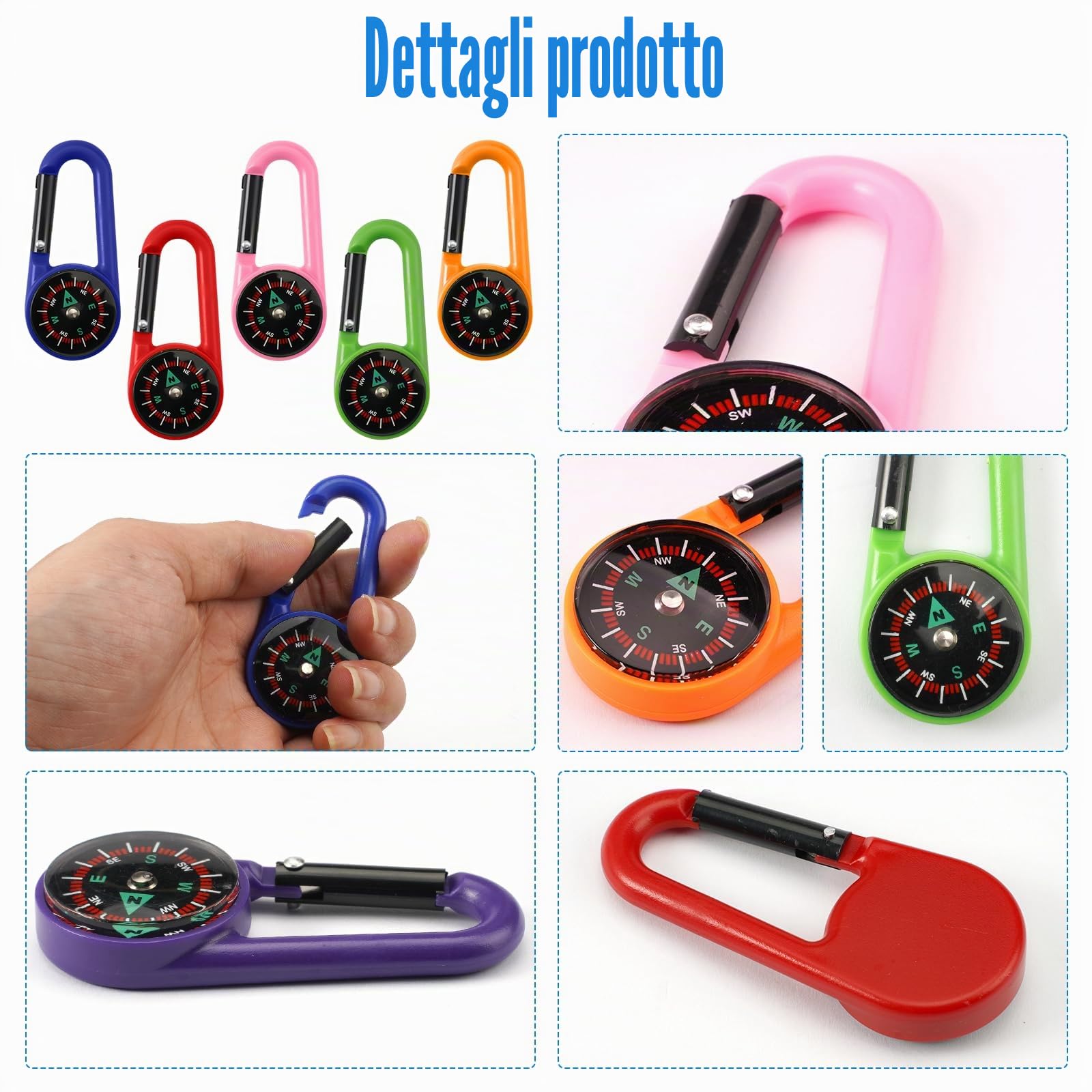 10 Pezzi Bussola Portachiavi,Mini Bussola di Sopravvivenza,Bussola da Campeggio,bussola Colorata con Moschettone,bussola Professionale Multicolor per Attività all'aperto, Viaggi, Escursioni, Campeggio