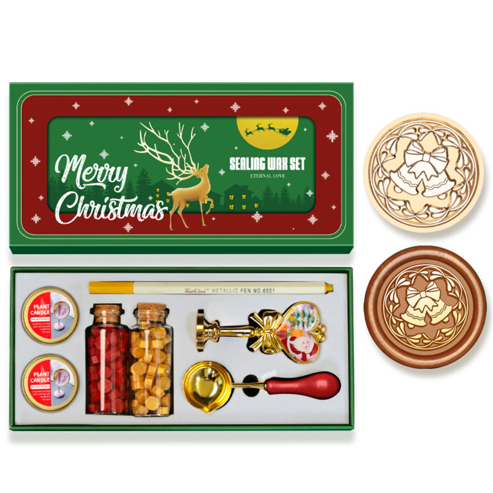 Elnwnnkc Christmas Themed Seal Stamp Set with Melting Spoon, Seal Stamp Beads, Metallic Pen for Envelope, Invitation Embellishment