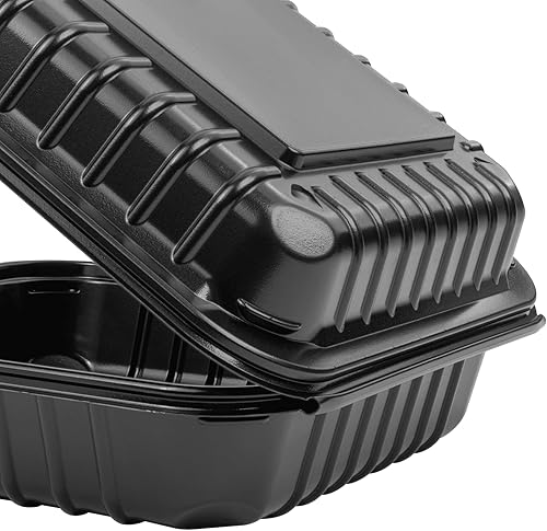 Miniatura 5 de Karat Contenedor con bisagras PP negro de 8 x 8 pulgadas, 1 compartimiento - 250 ct