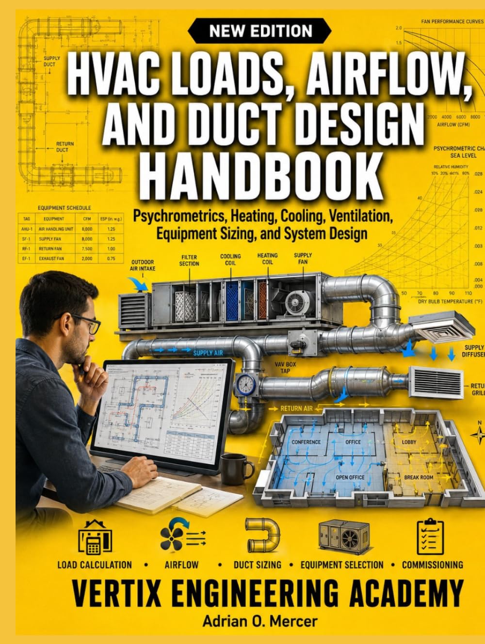 HVAC LOADS, AIRFLOW, AND DUCT DESIGN HANDBOOK: Psychrometrics, Heating, Cooling, Ventilation, Equipment Sizing, and System Design