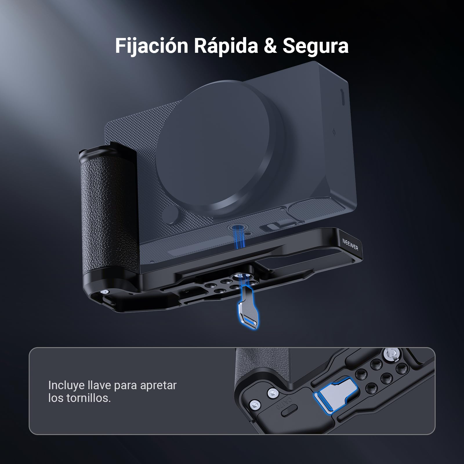 NEEWER L Bracket Compatible con Sigma BF, Placa Base Tipo Arca, Estabilizador de Cámara con Empuñadura, 1/4" Rosca y Cold Shoe para Video Vlog Streaming y Accesorios de Fotografía, CA170 (Negro)