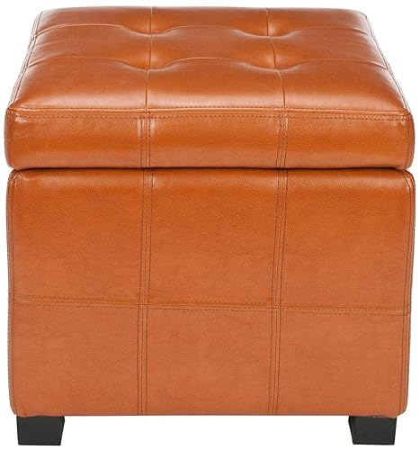 Safavieh Hudson Collection NoHo Tufted Brown Leather Square Storage Ottoman