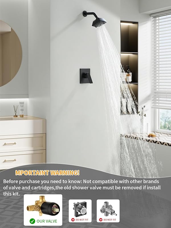 Matte Black Shower Faucet Set 6 Setting Shower Head 5 Inch Shower Trim Kit Modern shower valve kit High Pressure Shower Fixtures Shower System by VIKASI - Used condition - Image 2