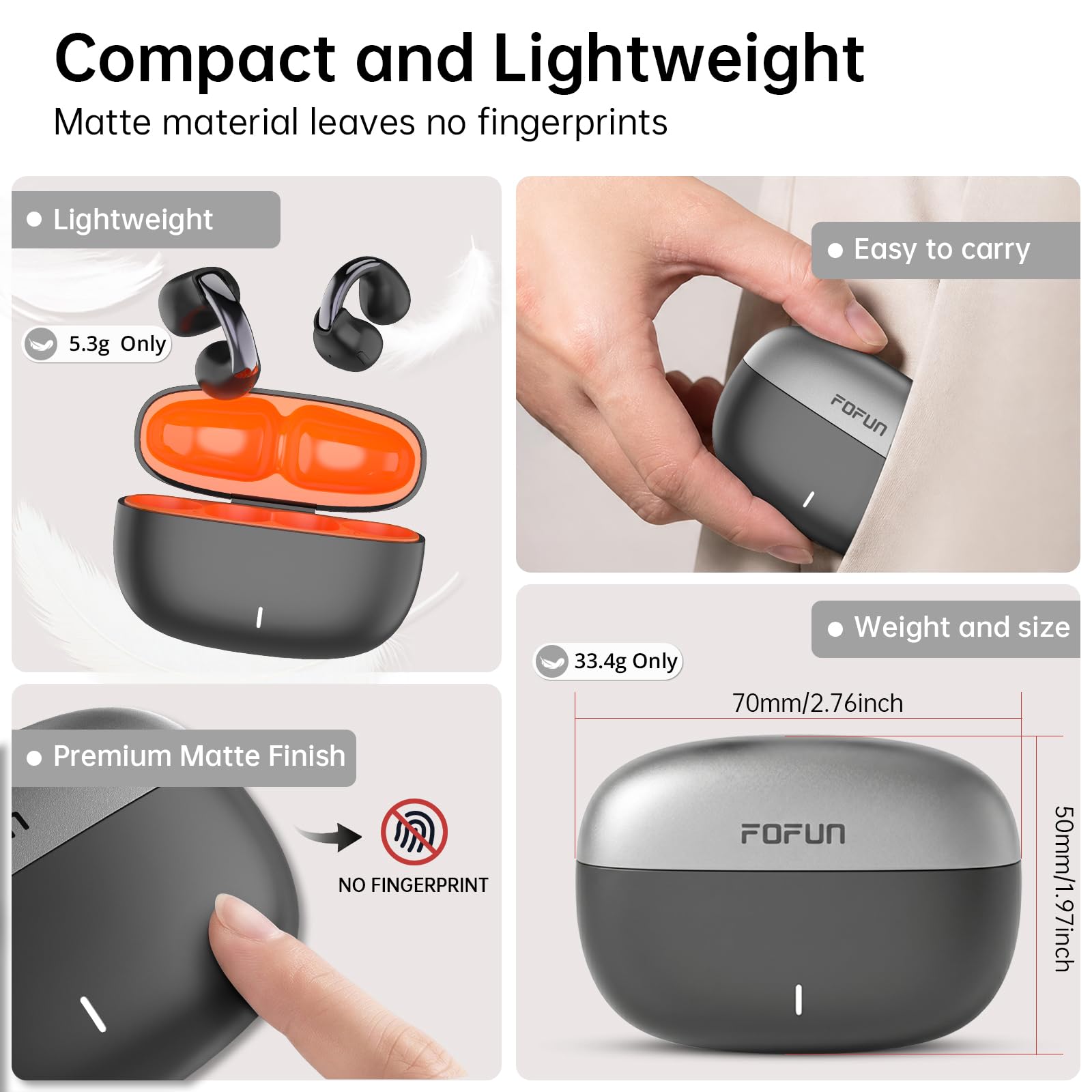 Cuffie Bluetooth 6.0 con clip, auricolari aperti con pulsanti fisici e microfono ENC, vestibilità sicura per corsa e allenamento, audio HiFi, 32 ore di riproduzione