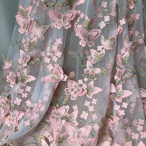 Miniatura 3 de The Yard - Tela de encaje de tul bordada con flores de mariposa 3D 3D de 51 pulgadas de ancho, tela de encaje de malla para bricolaje hecha a mano,