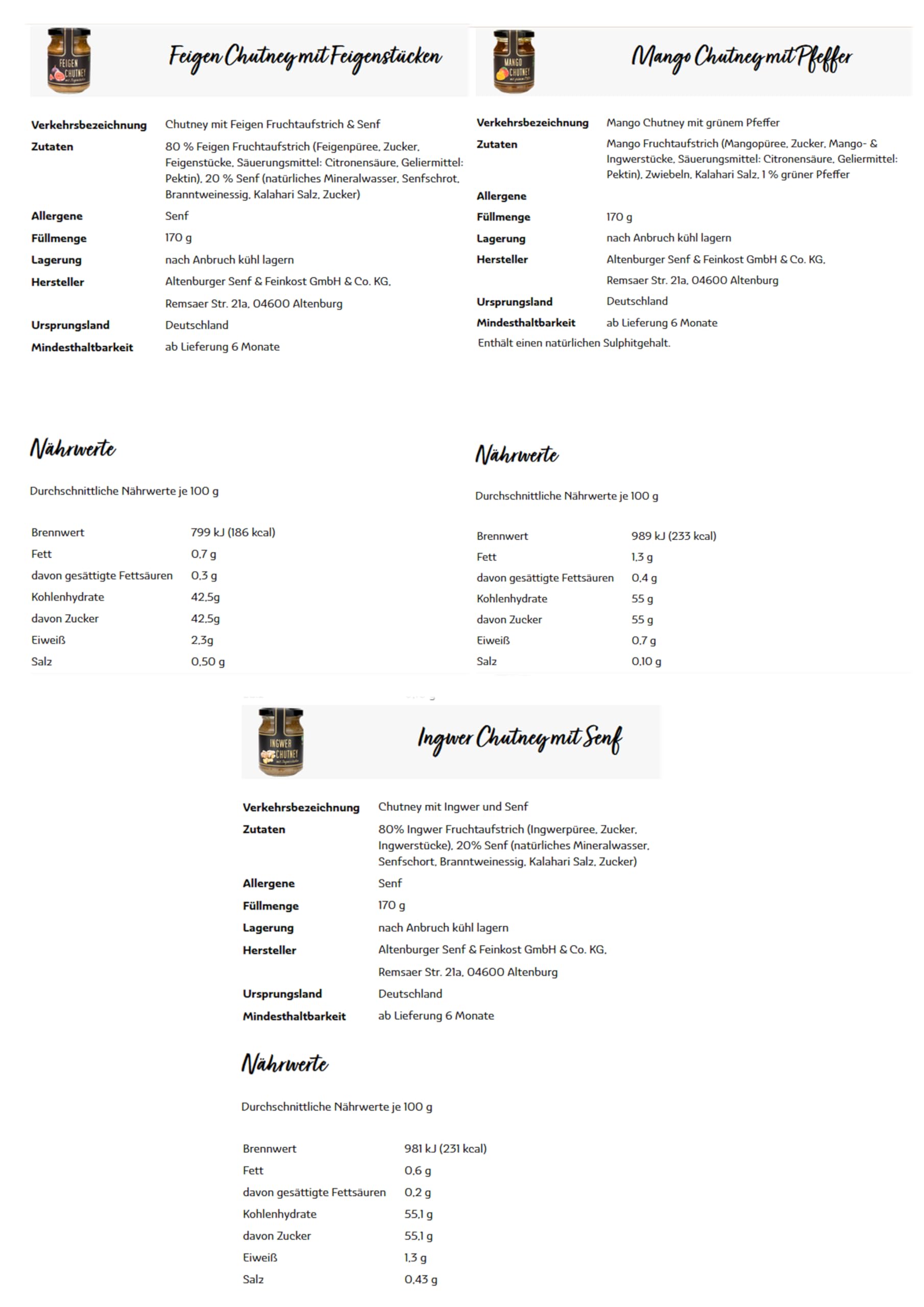 Chutneys (Feige, Mango, Ingwer) - Natur pur