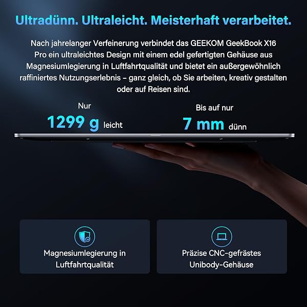 GEEKOM GeekBook X16 Pro Laptop, 1299g Metal Casing, 16 Inch 2.5K, Intel Core Ultra 9-185H, 32GB LPDDR5x 7500MT/s, 2TB SSD, USB4, Fingerprint Sensor, DTS:X Ultra, up to 17h Battery, Copilot, Windows 11 - 3