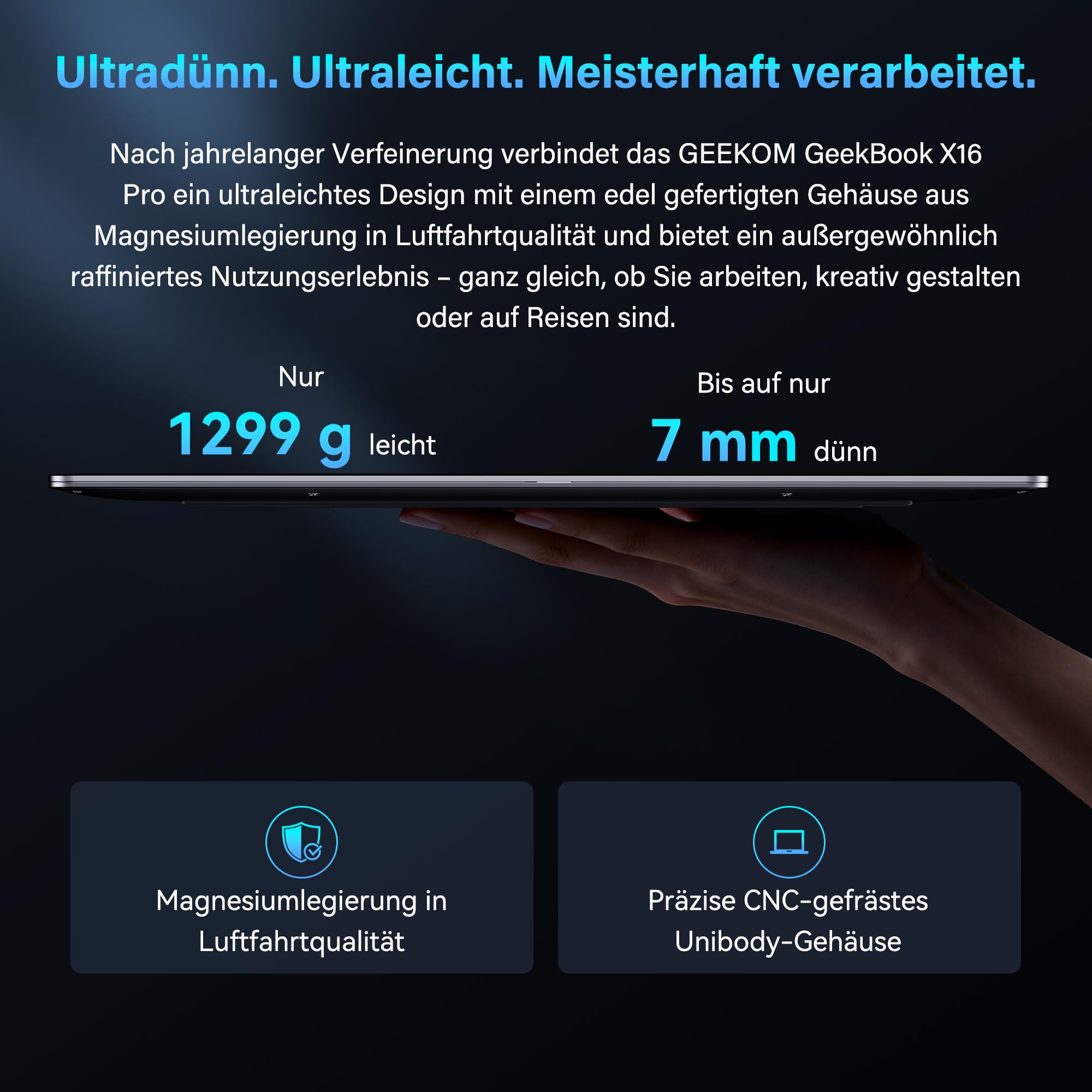 GEEKOM GeekBook X16 Pro Laptop, 1299g Metal Casing, 16 Inch 2.5K, Intel Core Ultra 9-185H, 32GB LPDDR5x 7500MT/s, 2TB SSD, USB4, Fingerprint Sensor, DTS:X Ultra, up to 17h Battery, Copilot, Windows 11 - 4