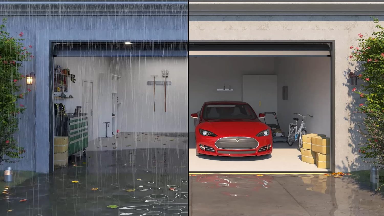 1 ½" High Garage Door Flood Barrier Threshold Kit (10'3") | Flexible PVC | Complete Kit Includes 2 Adhesives | GaraDry