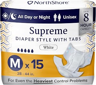 Supreme Tab-Style Briefs for Men and Women (White, Medium, 15 Count)