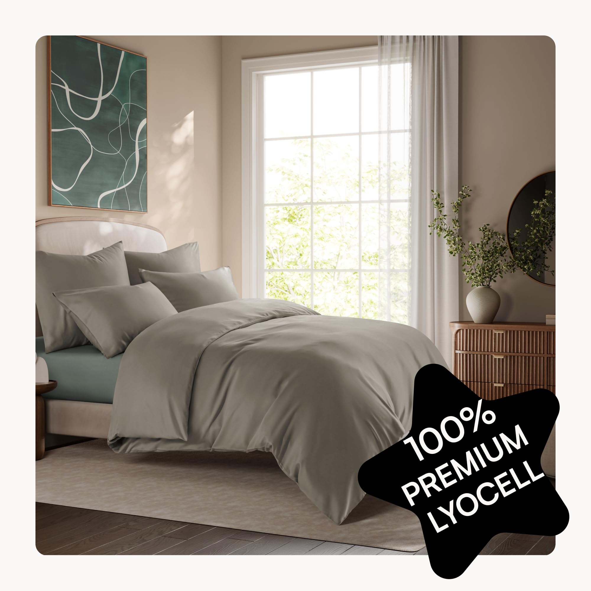 Seralino Beddengoedset, 135 x 200 cm 80 x 80 cm, taupe (set van 2), 100% lyocell tencell (eucalyptusvezel), Oeko-Tex gecertificeerd, ademend, kussensloop met ritssluiting, kussenslopen 80 x 80 cm