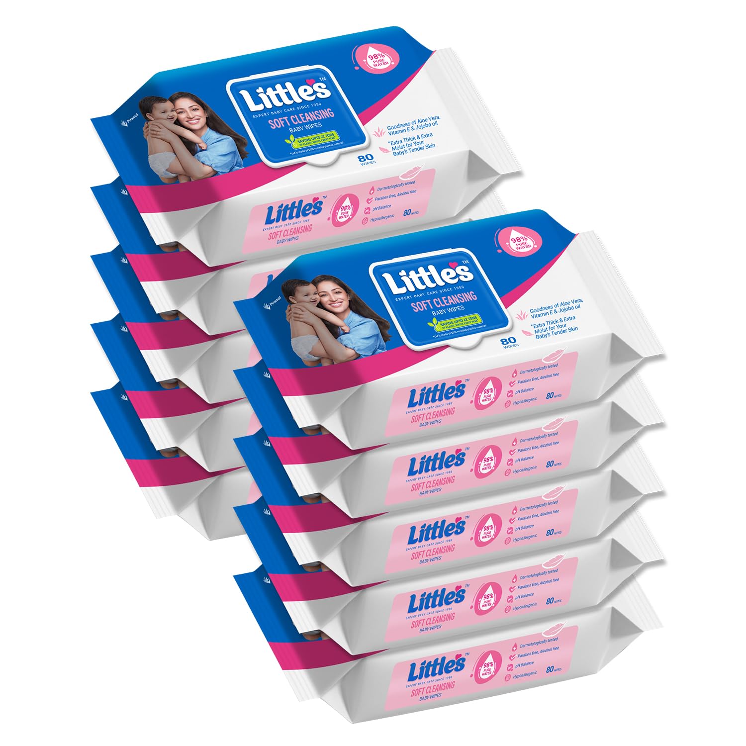 Little's Soft Cleansing Baby Wipes (80 Wipes, Lid Pack of 10) I Extra Thick and Moist I Goodness of Aloe Vera, Vitamin E & Jojoba Oil I Nourishes Skin I Alcohol-Free I Paraben-Free I Clinically Tested-image-32