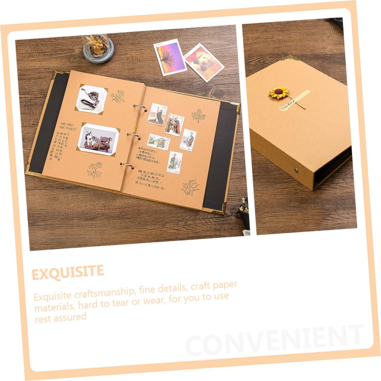 Garneck Album Photo Scrapbooking Vintage à Remplir en Papier Kraft, Portable 30 Pages Vierges, Léger Mariage ou Anniversaire