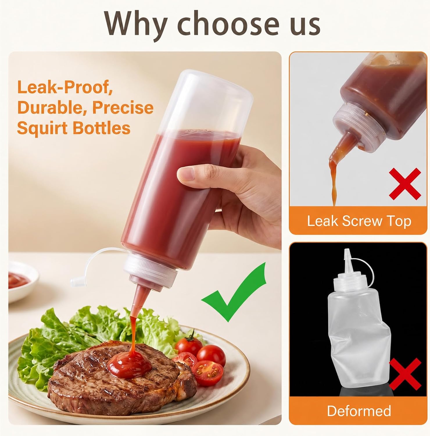 3Pcs 12 oz Condiment Squeeze Bottles for Ketchup Oil Sauce Condiment