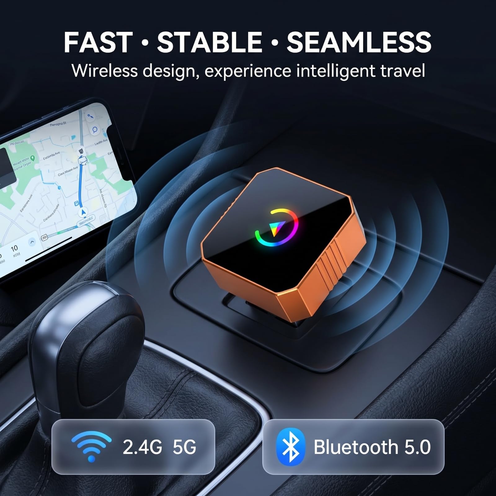 Adaptador Wireless CarPlay 2 en 1, WiFi 5GHz BT 5.0, Android Auto Inalámbrico, Plug Play Mini, para iPhone iOS 10+ Android 11+, para Vehículos con CarPlay Cableado de Fábrica