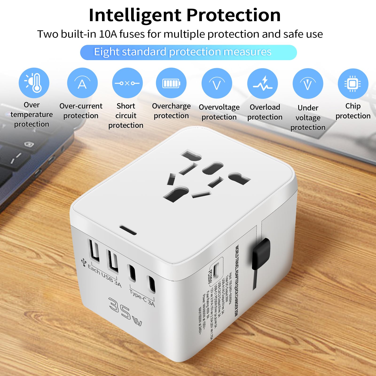 Adattatore Universale da Viaggio con 3 USB-C PD 35W, 2 USB-A e 1 AC per USA UK Giappone Australia 224+ Paesi
