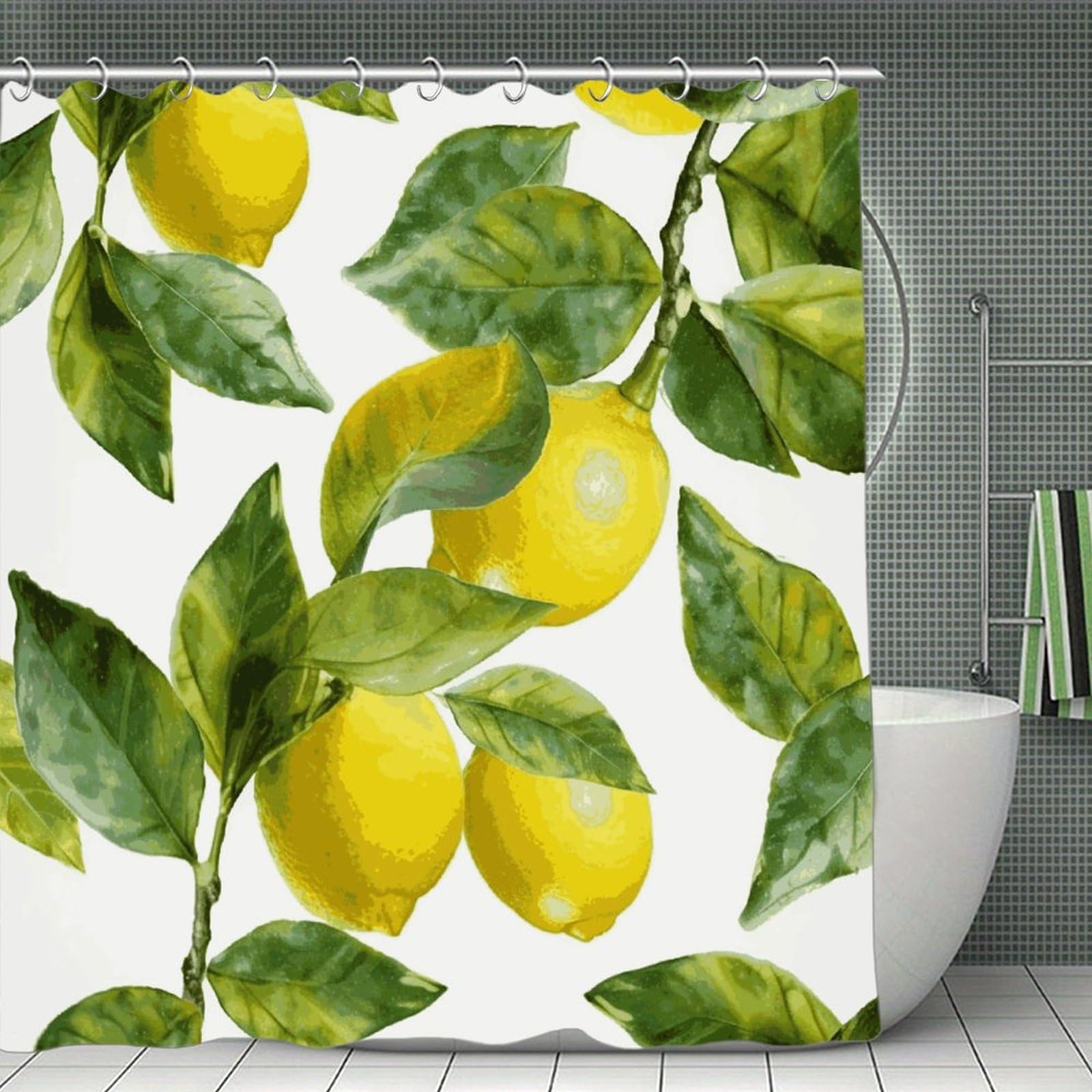 MUSM Lemon Branch Leaves Shower Curtain with Hooks Durable Thick Waterproof Bathroom Shower Curtains Fashion Funny Magic Decor Bath Curtains for Bathtub Shower Partition 71"x71"