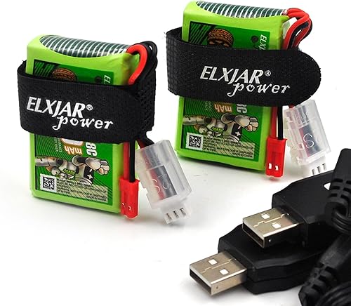 Paquete de 2 baterías de repuesto Li-Po de 7.4V 1500mAh para Flysky FS-GT5 2.4G 6CH transmisor control remoto RC, con conector 2S, JST y cargador USB