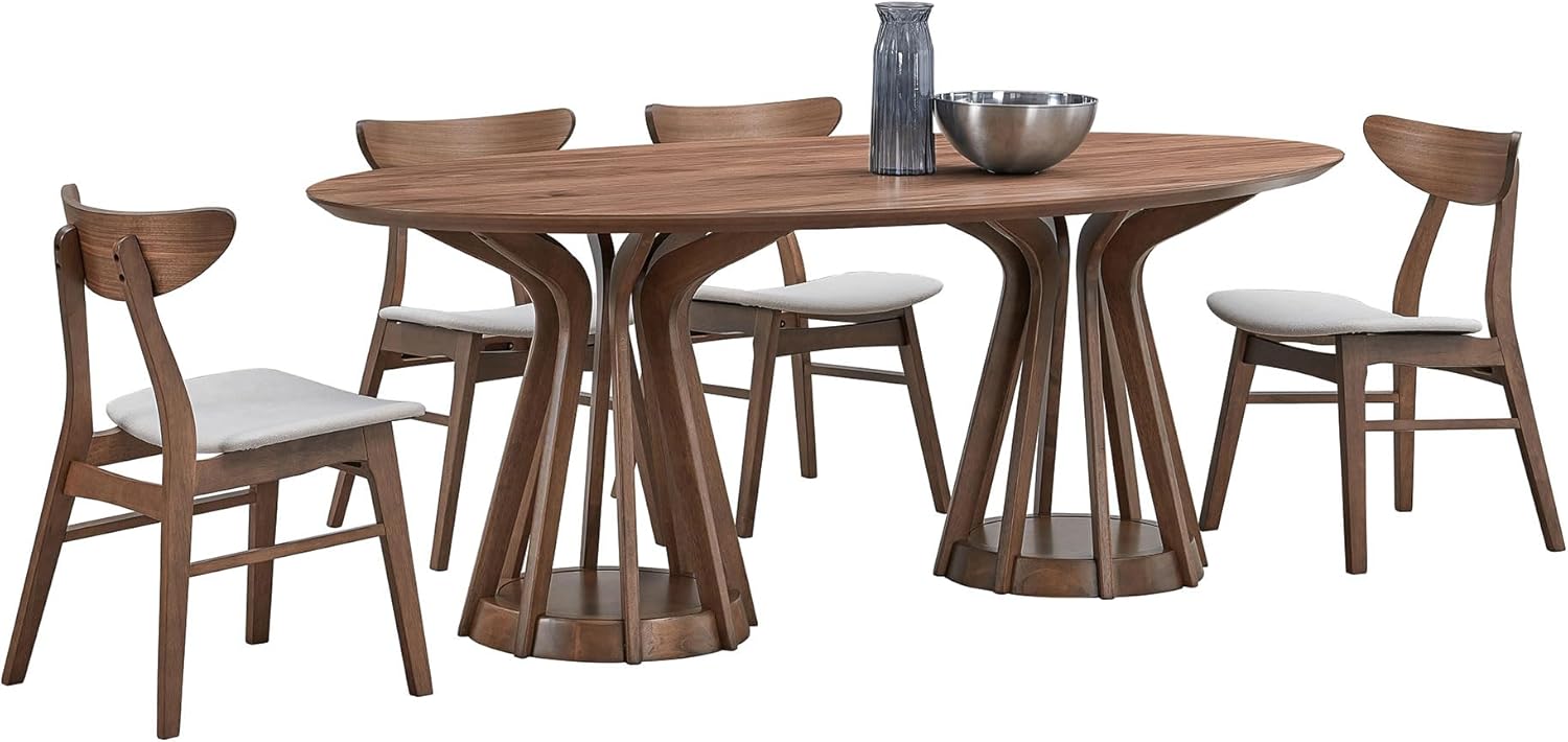 78.74 Inch Oval MDF Dining Table, Modern Walnut Table with Pedestal for Living Room, Restaurant, and Home Use