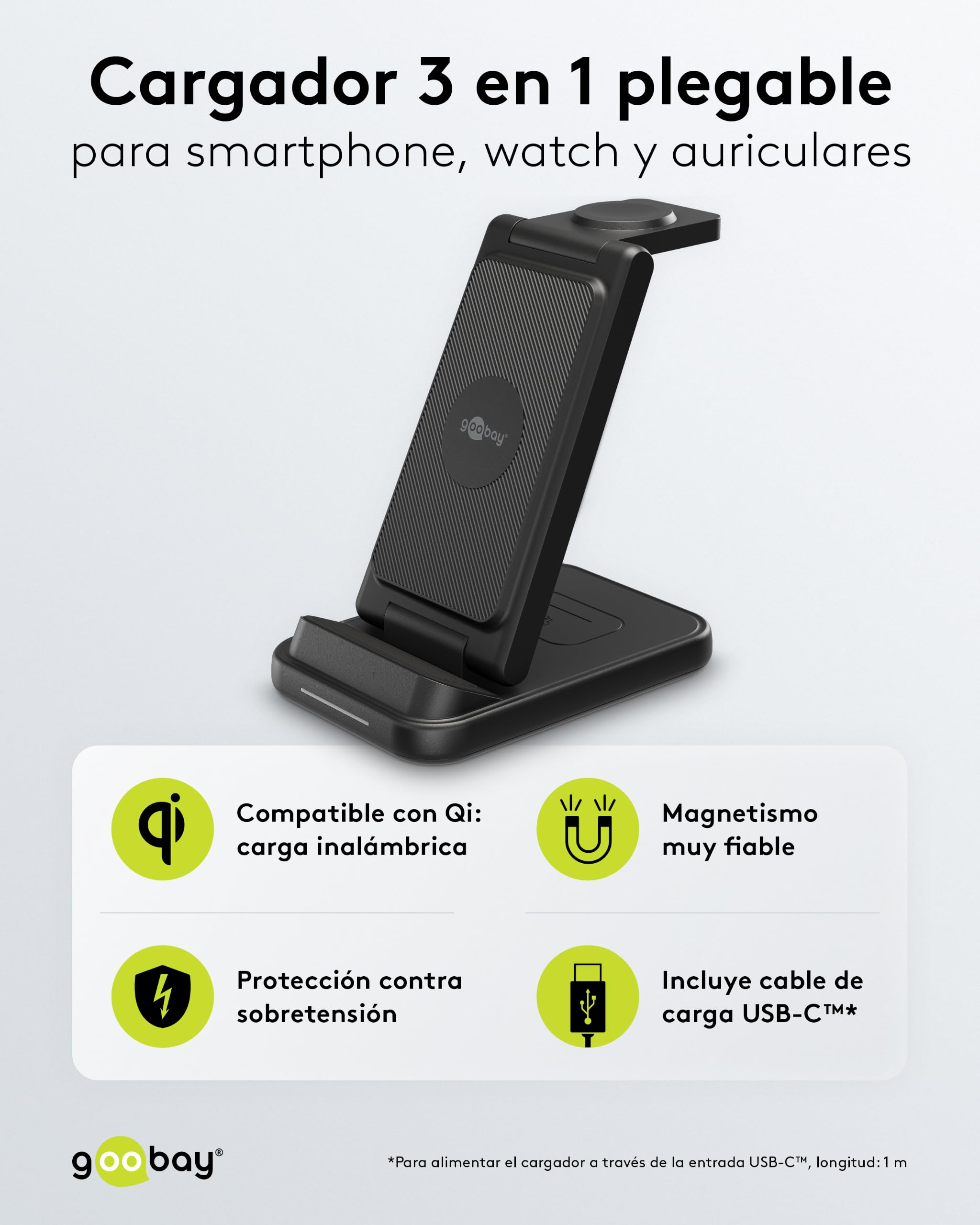 Cargador inalámbrico 3 en 1, 15 W, Qi Cargador para móvil, Reloj y Auriculares