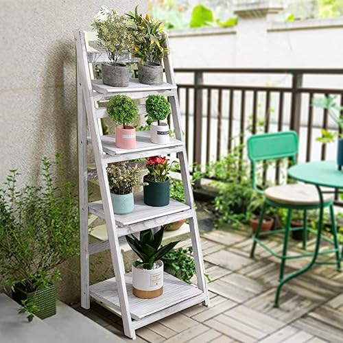 Miniatura 2 de ECOMEX Estante plegable para plantas, estante de escalera, soporte para plantas de interior, estantería de escalera, estante de escalera rústica de